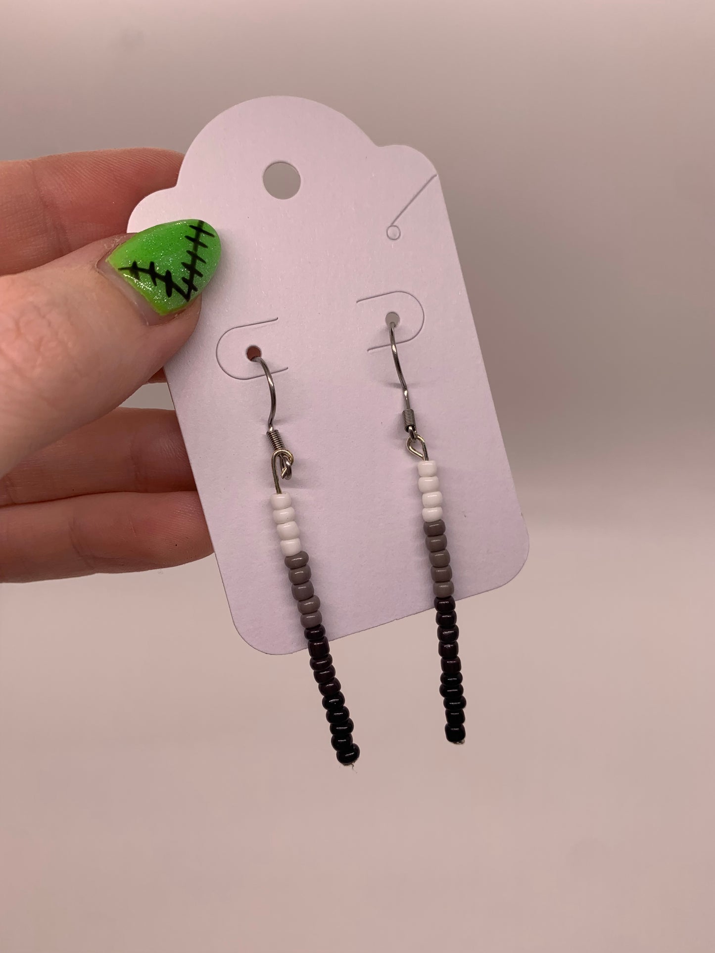 Seed Bead Drop Earrings | Black & White