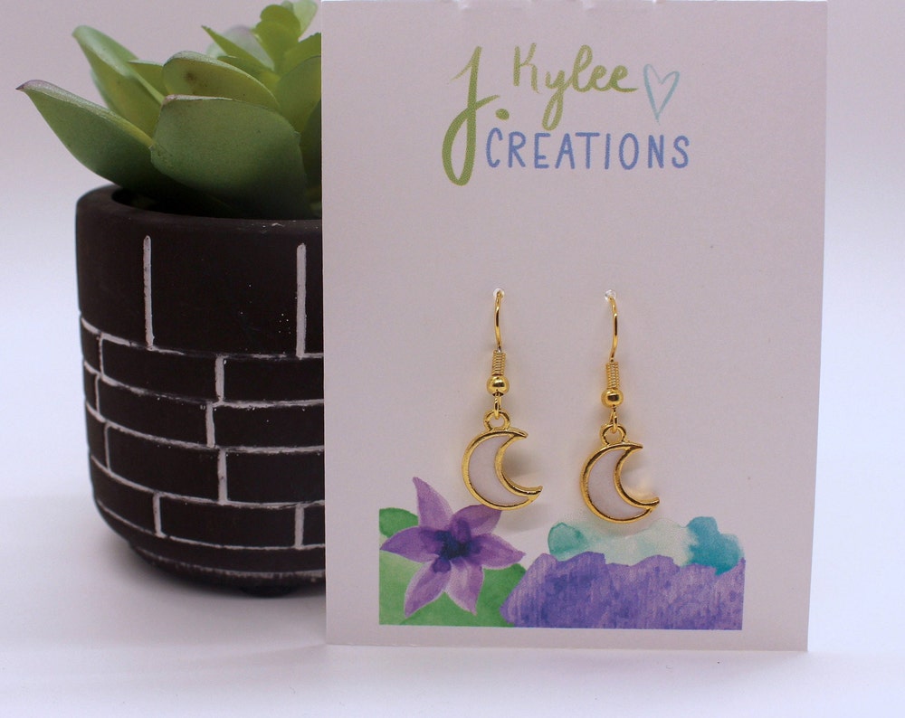 Moon Earrings | Gold & White