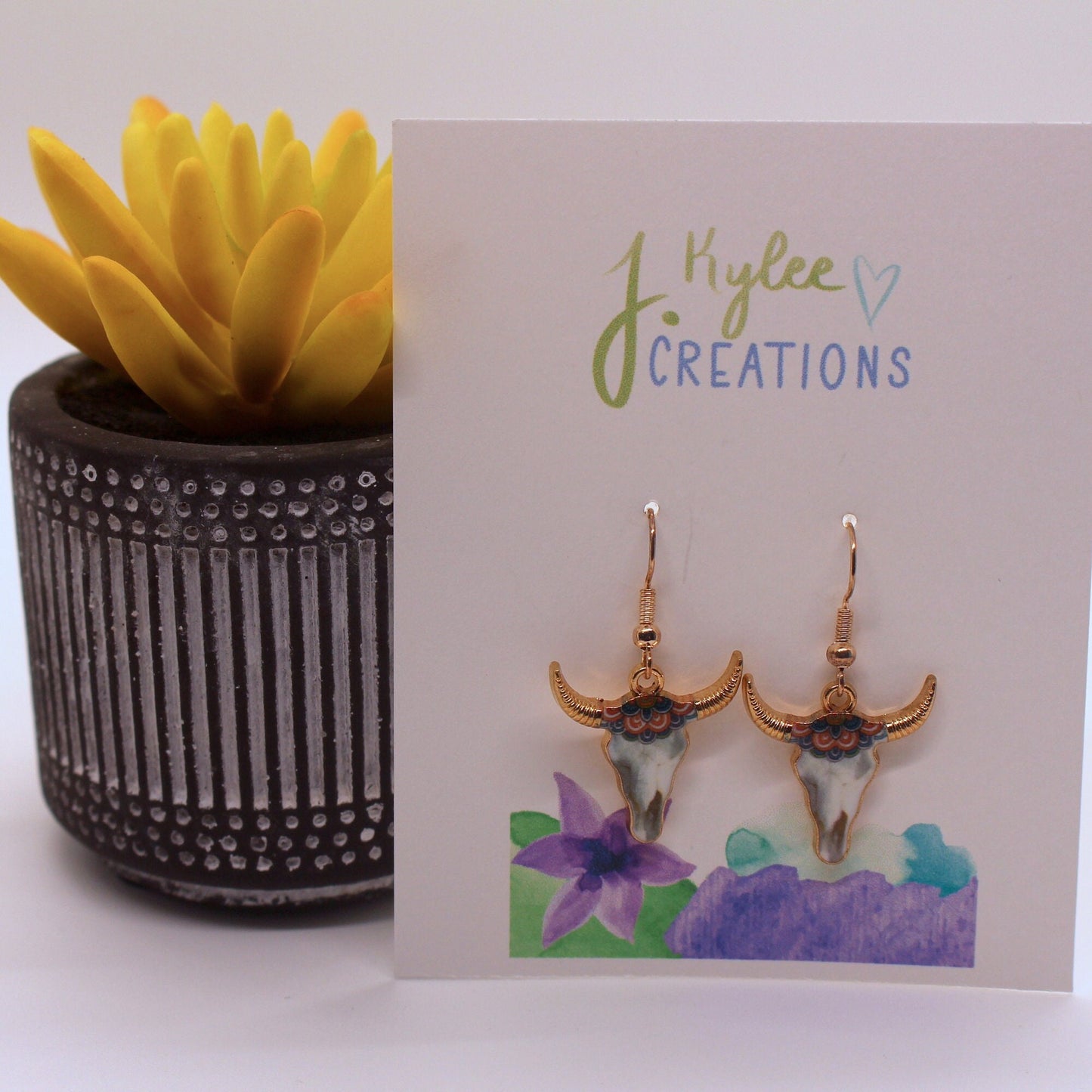 Cow Skull Earrings | Rose Gold | Rainbow Crown