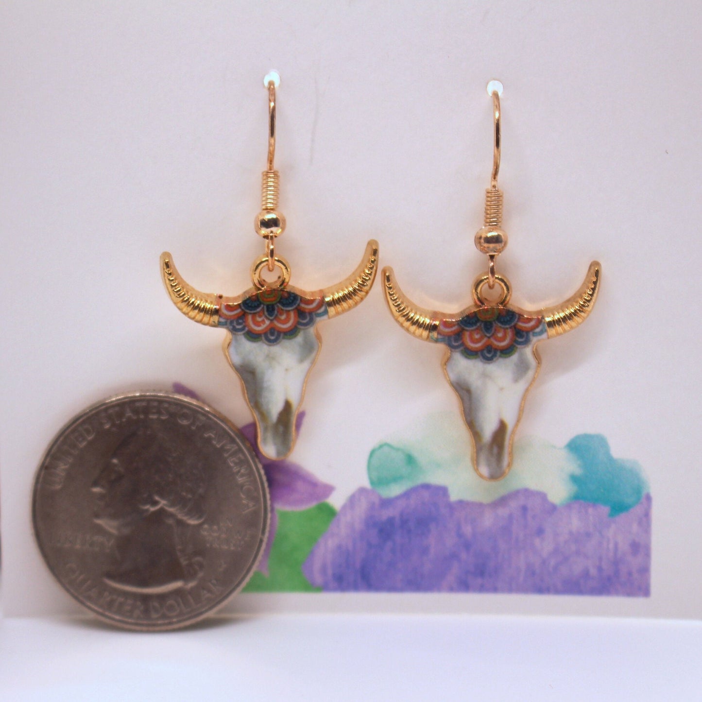 Cow Skull Earrings | Rose Gold | Rainbow Crown