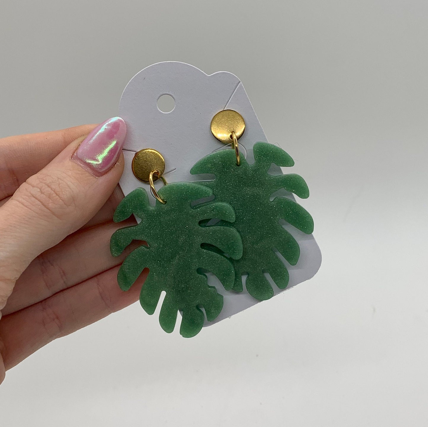 Monstera Leaf Earrings | Green & Gold