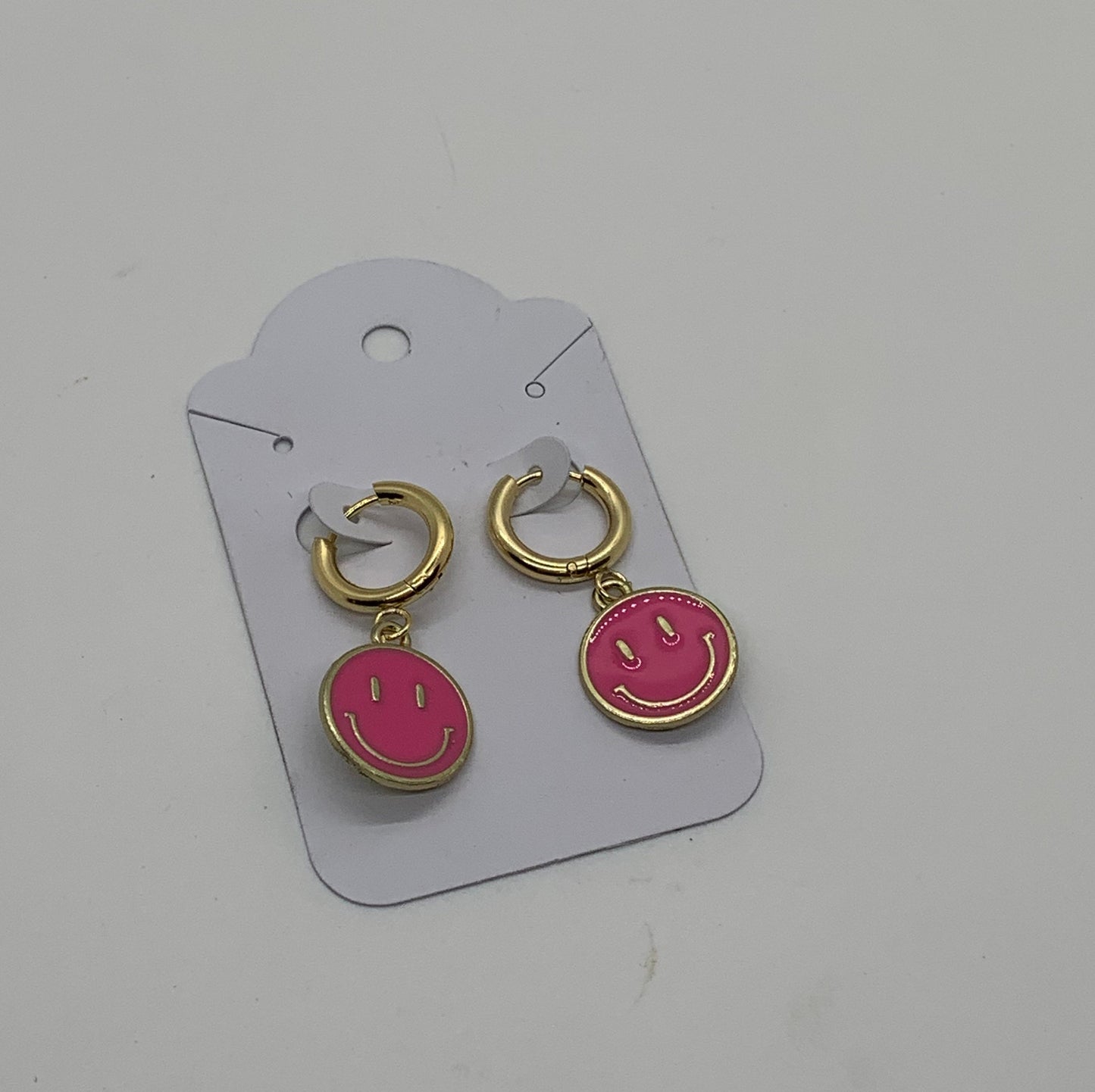 Smile Charm Huggie Earrings | Pink & Gold