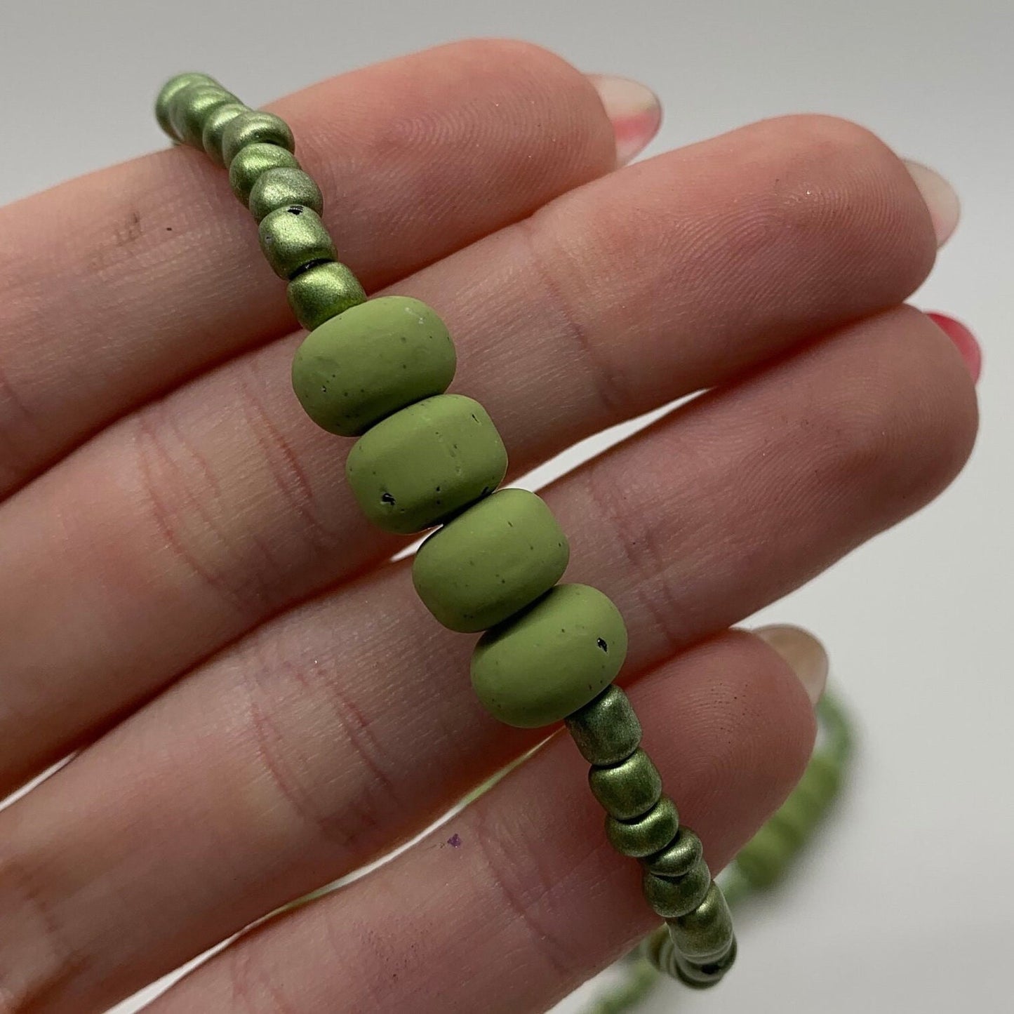 Clay & Glass Round Beaded Bracelet | Green