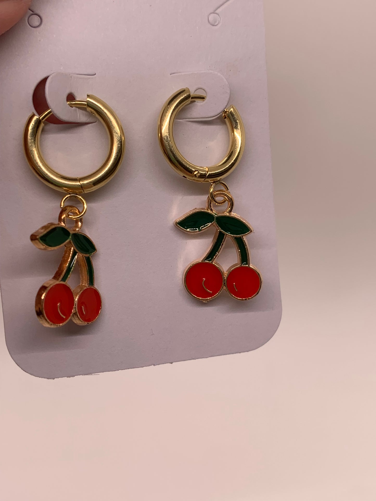 Cherry Charm Huggie Earrings | Red & Gold