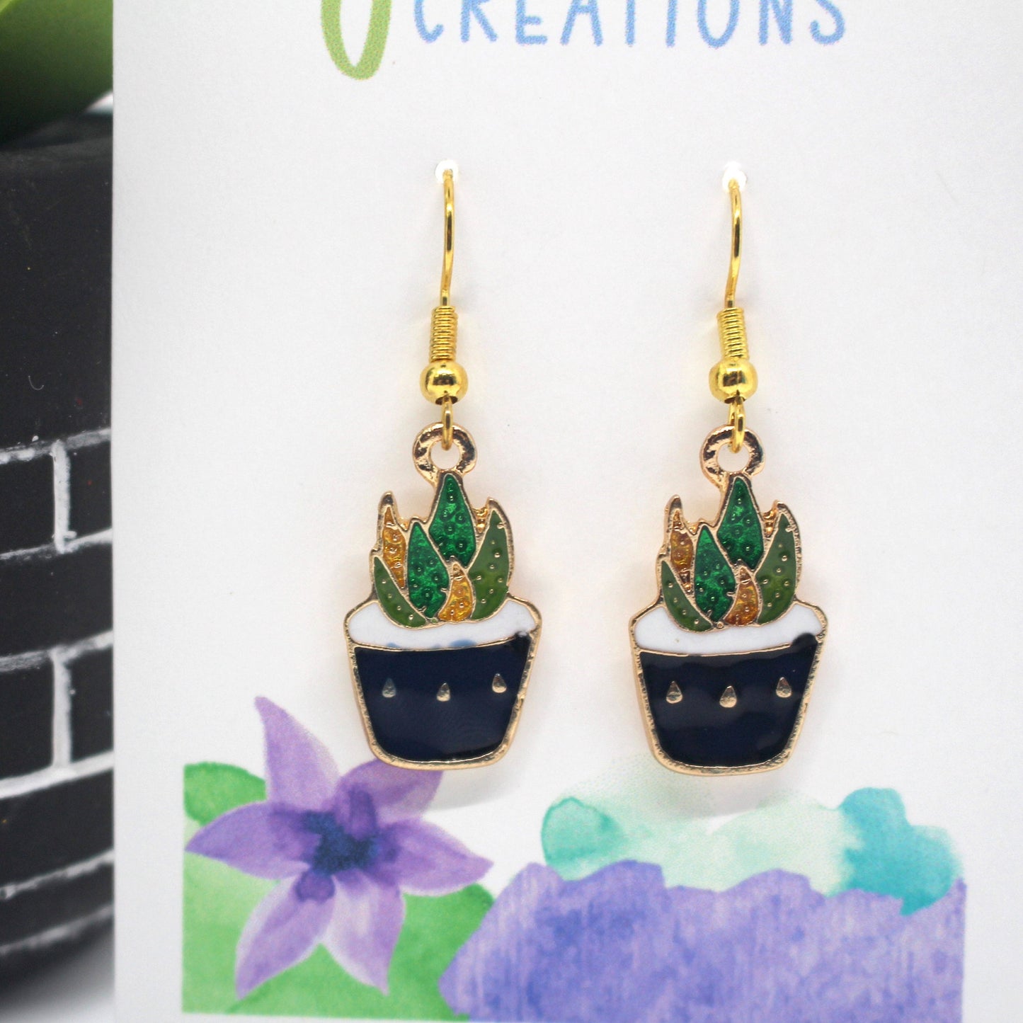 Succulent Charm Earrings | Gold