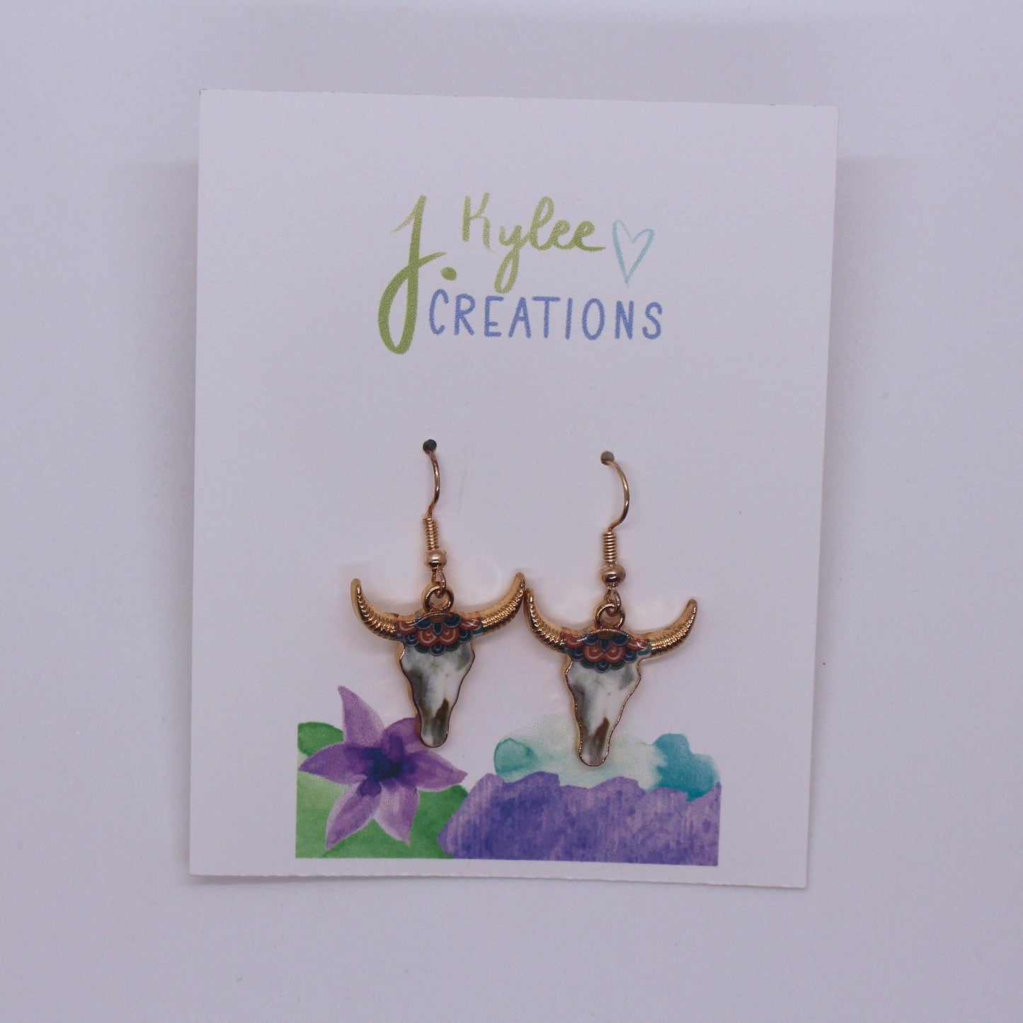 Cow Skull Earrings | Rose Gold | Rainbow Crown