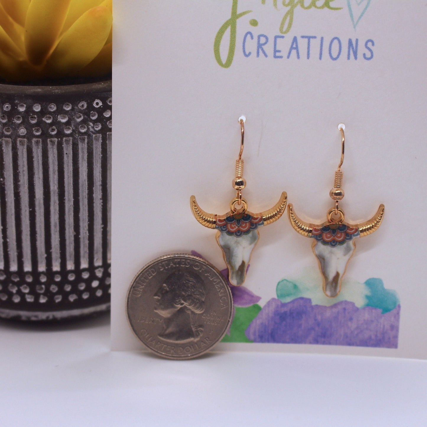 Cow Skull Earrings | Rose Gold | Rainbow Crown