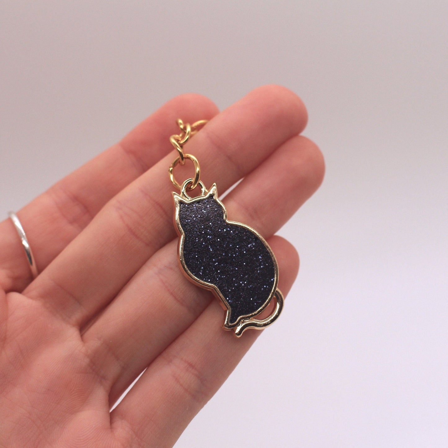 Cat Keychain | Black & Gold