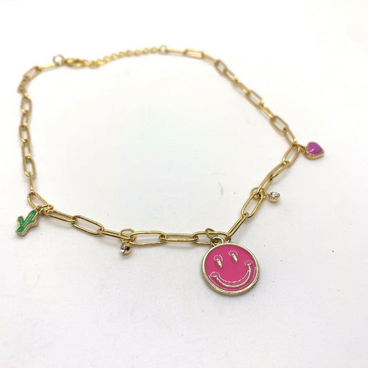 Charm Necklace | Colorful Smiley | Gold